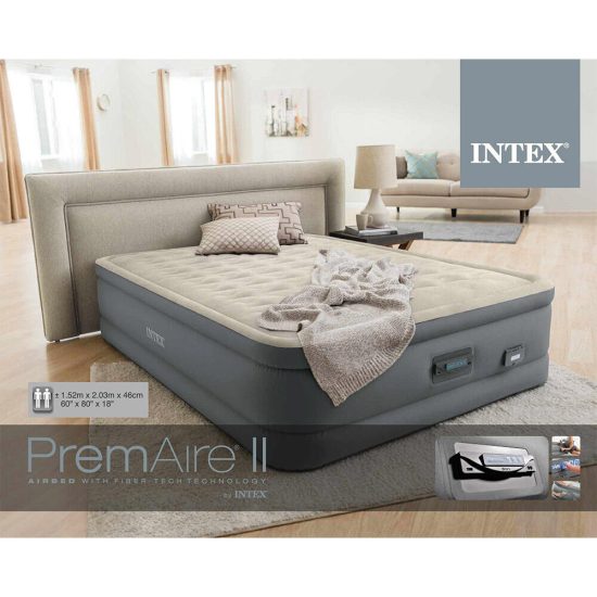 INTEX Queen Size Air Bed ( 60"x80"18" ) Elevated PremAire Air Bed With Fiber-Tech™️Technology Bulit-in Electric Pump & USB-Port - Image 8