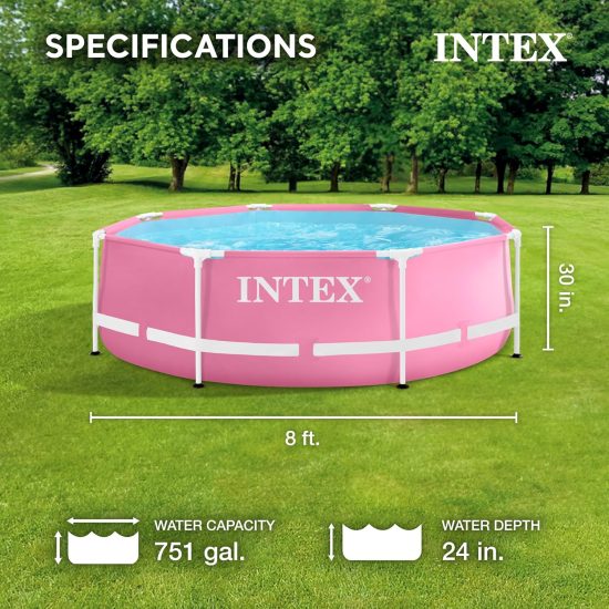 Intex Pool 8ft x 30" Round Metal Frame Pool Pink