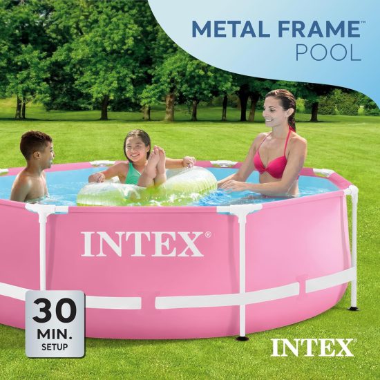 Intex Pool 8ft x 30" Round Metal Frame Pool Pink - Image 2