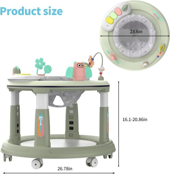 Baby Walker And Activity Center For Babies 6+ Months, 5 Adjustable Heights, 360 Degree Swivel Seat, Music, Detachable Toys, Bounce Foot pad - Image 2