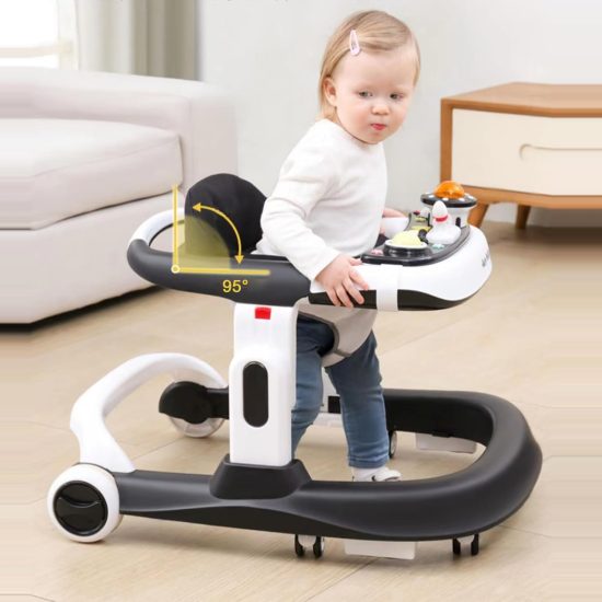 4-in-1 Baby Walker, Foldable Baby Push Walker with Adjustable Height & Speed, Standing Activity Center with Music & Light - Image 4