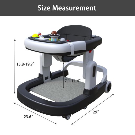 4-in-1 Baby Walker, Foldable Baby Push Walker with Adjustable Height & Speed, Standing Activity Center with Music & Light - Image 6